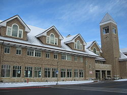 Building in winter BYU Hinckley Building.JPG