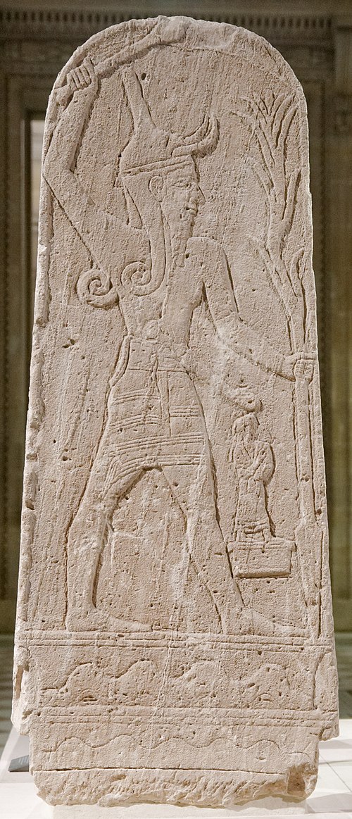 Stele of Baal with Thunderbolt, 15th–13th century BCE. Found at the acropolis in Ras Shamra (ancient city of Ugarit).