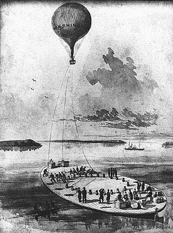 The balloon Washington aboard the George Washington Parke Custis and towed by the tug Coeur de Leon U.S. Navy history website, the world's first aircraft carrier