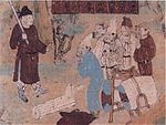 Mural in 9th century showing bandit attack