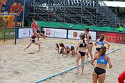 Deutsch: Beachhandball Europameisterschaften 2019 (Beach handball Euro); Tag 3: 4. Juli 2019 – Frauen, Platzierungsrunde Gruppe III, Schweiz-Nordmazedonien 2:0 (21:6, 23:20) English: Beach handball Euro; Day 3: 4 July 2019 – Women Consolation Round Group III – Switzerland-North Macedonia 2:0 (21:6, 23:20)