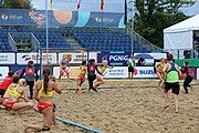 Deutsch: Beachhandball Europameisterschaften 2019 (Beach handball Euro); Tag 5: 6. Juli 2019 – Frauen, Platzierungsspiel für die Ränge 9–12, Deutschland-Polen 2:1 (22:23, 19:16, 7:6) English: Beach handball Euro; Day 5: 6 July 2019 – Placement Match/Cross Match for rank 9–12 Women – Germany-Poland 2:1 (22:23, 19:16, 7:6)