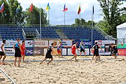 Deutsch: Beachhandball Europameisterschaften 2019 (Beach handball Euro); Tag 2: 3. Juli 2019 – Männer, Vorrunde Gruppe B, Serbien-Portugal 2:0 (20:15, 88:17) English: Beach handball Euro; Day 2: 3 July 2019 – Men Preliminary Round Group B - Serbia-Portugal 2:0 (20:15, 88:17)