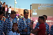 Deutsch: Beachhandball bei den Olympischen Jugendspielen 2018 in Buenos Aires; Tag 7, 13. Oktober 2018; Medaillenzeremonie Jungs - Gold: Spanien, Silber: Portugal, Bronze: Argentinien English: Beach handball at the 2018 Summer Youth Olympics in Buenos Aires at 13 October 2018 – Medal Ceremony Boys - Gold: Spain, Silver: Portugal, Bronze: Argentina Español: Handball de playa en los Juegos Olimpicos de la Juventud Buenos Aires 2018 en 13 de octubre de 2018 – Medalla Ceremonia para niños - Oro: España, Plata: Portugal, Bronce: Argentina