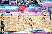 Deutsch: Beachhandball bei den Olympischen Jugendspielen 2018; Tag 6, 12. Oktober 2018; Mädchen, Hauptrundenspiel – Chinese Taipei (Taiwan)-Argentinien 1:2 English: Beach handball at the 2018 Summer Youth Olympics at 12 October 2018 – Girls Main Round – Chinese Taipei (Taiwan)-Argentina 1:2