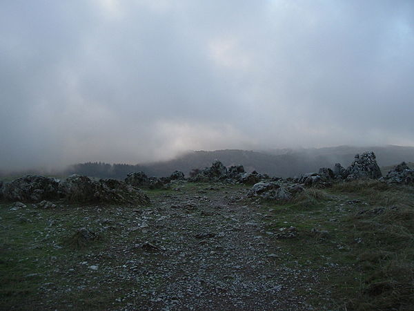 View of the Santa Cruz Mountains from the summit of Black Mountain on a cloudy day