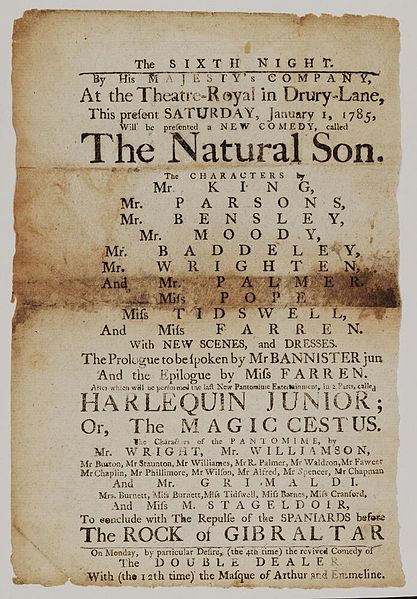 File:Bodleian Libraries, Playbill of Drury Lane Theatre, Saturday, January 1, 1785, announcing The natural son &c..jpg