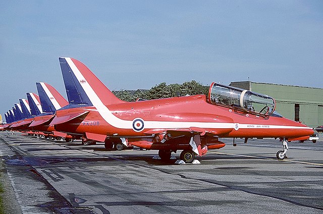 Hawk T.1s on the flightline at RAF Mildenhall in 1985