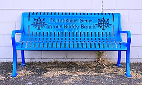 A buddy bench at McCornack Elementary School in Eugene, Oregon, USA Buddy Bench.jpg