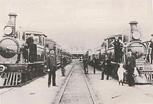 A photograph of the Port Elizabeth - Uitenhage railway line in 1877 Cape Colony - PE railway 1877 - SA Railways archives.jpg