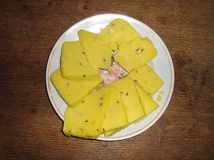 Jāņi cheese, a caraway cheese traditionally served on the summer festival Jāņi.