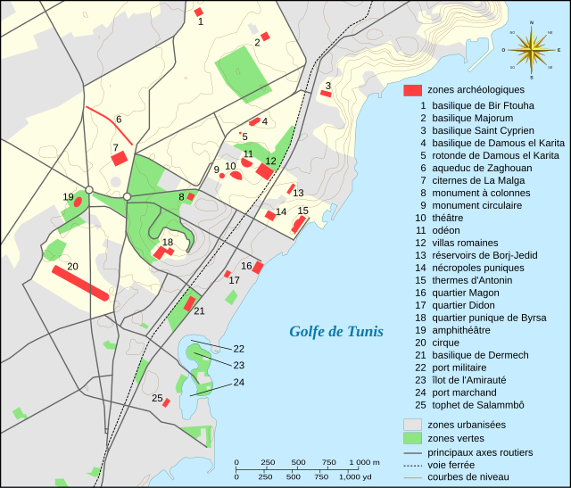 Plan des divers éléments du site archéologique de Carthage