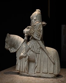 13th century sculpture of a horseman, by Mestre Pero. Cavaleiro medieval Museu Machado de Castro IMG 6080.JPG