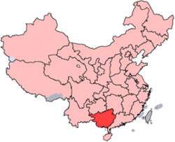 Guangxi er vist på kortet