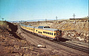 Circa 1955 westbound at Hermosa, WY. City of Los Angeles Union Pacific Railroad dome lounge car 1955.JPG