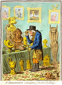 Hamilton caricaturitzat en A Cognocenti contemplating ye Beauties of ye Antique (1801), de James Gillray