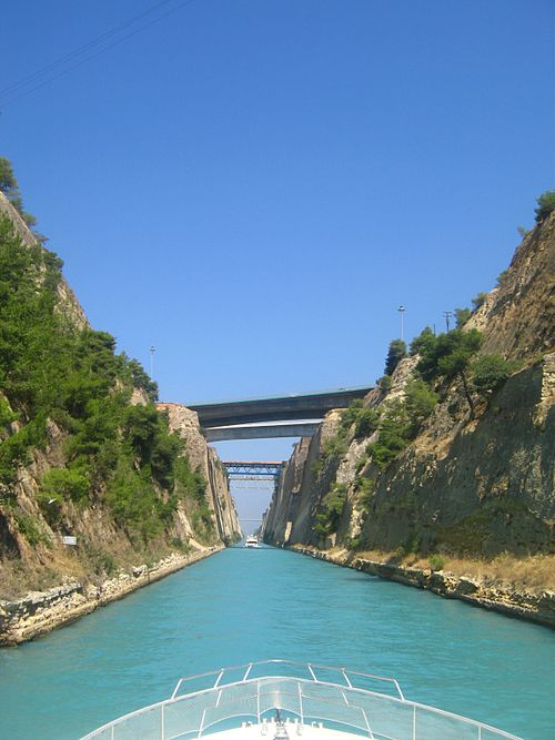 Sailing through the isthmus of Corinth, using the Corinth Canal