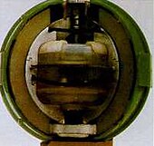 E120 biological bomblet, developed before the U.S. ratified the Biological Weapons Convention. E120 biological bomblet cutaway.JPG
