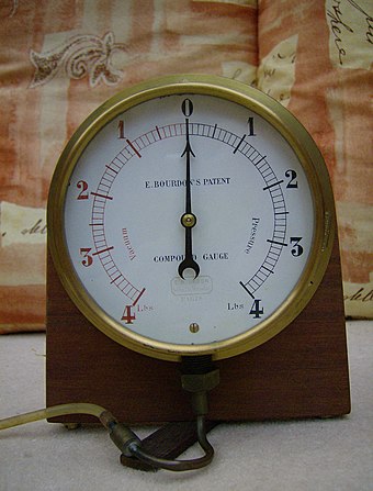 An original 19th century Eugene Bourdon compound gauge, reading pressure both below and above atmospheric with great sensitivity
