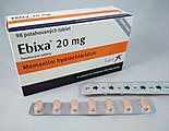 Čeština: Ebixa, hromadně vyráběný léčivý přípravek, 1 tableta obsahuje 20 mg memantinu. Výrobce Lundbeck. English: Ebixa, proprietary medicinal product, 1 tablet contains 20 mg of memantin. Manufacturer Lundbeck.