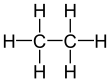 Formula scheletrica dell'etano con tutti i carboni impliciti mostrati e tutti gli idrogeni espliciti aggiunti