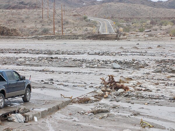 Damage to Federal Highway 12 leading out of Bahía de los Ángeles