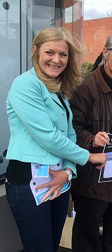 Party leader Fiona Patten in November 2018 Fiona Patten and Sue Bolton Upper House candidates with Pascoe Vale candidates endorsing climate emergency - IMG 8802 (cropped).jpg