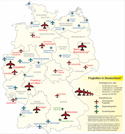 Karta över flygplatser i Tyskland.