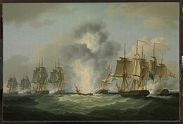 Four frigates capturing Spanish treasure ships (5 October 1804) by Francis Sartorius, National Maritime Museum, UK.jpg