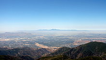 View of the San Bernardino Valley from the San Bernardino Mountains. The Santa Ana Mountains are visible in the distance.