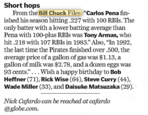 From Nick Cafardo's Sunday Baseball Notes, Boston Globe, September 13, 2009