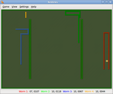 GNOME Nibbles, a clone of QBasic Nibbles GNOME Nibbles.png