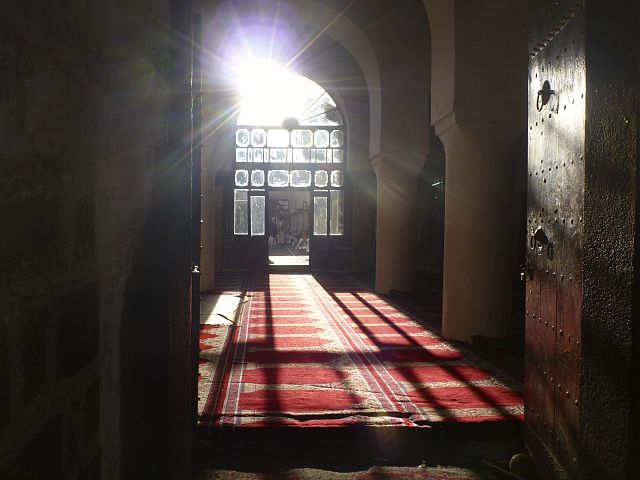The interior of the Great Mosque of Sana'a, the oldest mosque in Yemen
