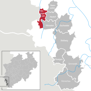 Poziția orașului Herzogenrath pe harta districtului Aachen