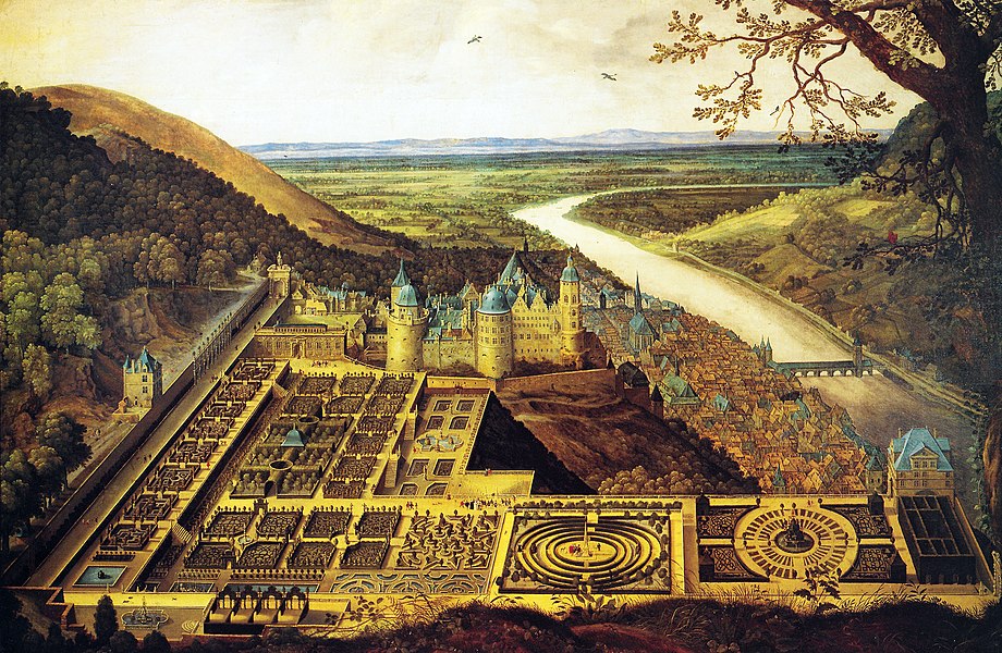 The Hortus Palatinus in Heidelberg, overlooking the River Neckar and the Rhine Valley (begun 1614)