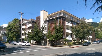 Shingle style apartment building from mid-20th century