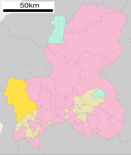 Ibigawas läge i Gifu prefektur Städer:      Signifikanta städer      Övriga städer Landskommuner:      Köpingar      Byar