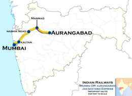 Карта на маршрута Janshatabdi Express (Мумбай - Аурангабад)