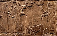 In a scene from the Black Obelisk Jehu bows before Shalmaneser III. This is "the only portrayal we have in ancient Near Eastern art of an Israelite or Judaean monarch". Jehu-Obelisk-cropped.jpg