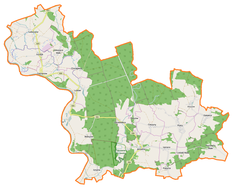 Mapa konturowa gminy Jemielno, u góry po lewej znajduje się punkt z opisem „Luboszyce”