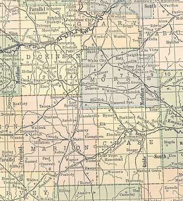 Location of Thurman according to a 1914 atlas Kansas Map 1914 Chase Dickinson Marion Morris.jpg