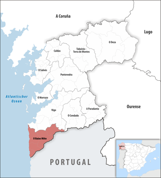 Die Lage der Comarca O Baixo Miño in der Provinz Pontevedra
