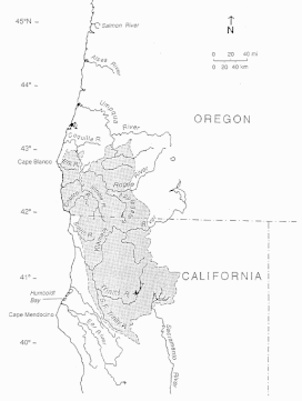 Mapa de las montañas Klamath