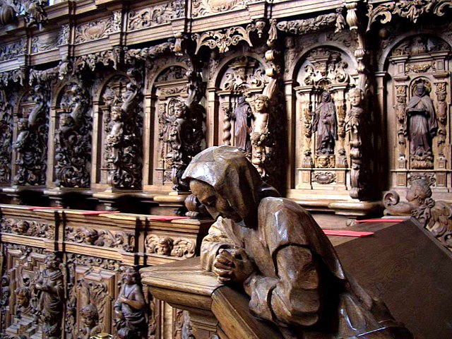 Elaborately carved choir stalls at Buxheim Charterhouse in Bavaria, by Ignaz Waibl