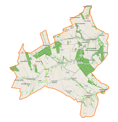Mapa konturowa gminy Krzczonów, na dole po prawej znajduje się punkt z opisem „Sobieska Wola Pierwsza”