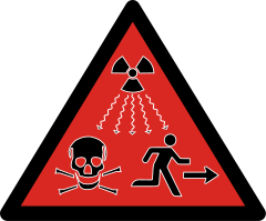 2007 ISO radioactivity danger symbol intended for IAEA Category 1, 2 and 3 sources defined as dangerous sources capable of death or serious injury.[133]