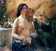 Zelfportret met Charlotte Berend en een champagneglas, 1902