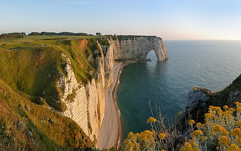 Cliffs of Étretat with natural arch Manneporte