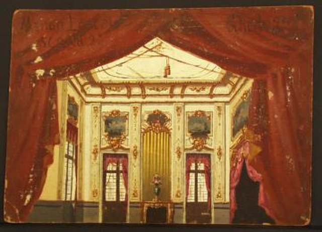 Set design for act 2 by Ugo Gheduzzi [it] for the world premiere performance