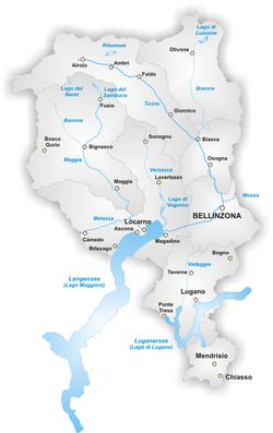 Map of the Canton of Ticino